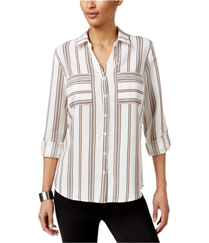 NY Collection Womens Striped Utility Button Up Shirt idulr L