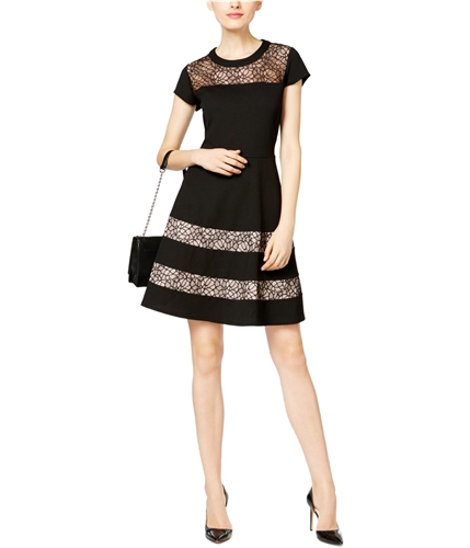 NY Collection Womens Lace-Trim Fit & Flare Dress norbg L