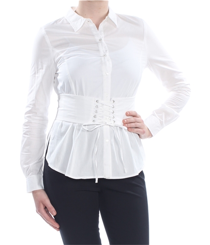 XOXO Womens Long Sleeve Corset Button Up Shirt white XS