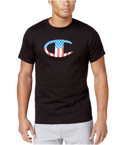 Champion Mens Flag Logo Graphic T-Shirt black S