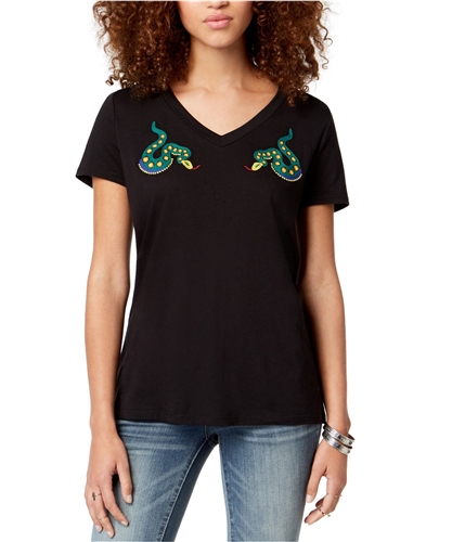 Carbon Copy Womens Embroidered Snakes Basic T-Shirt black S