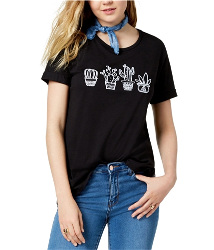 Carbon Copy Womens Cactus Embellished T-Shirt black S