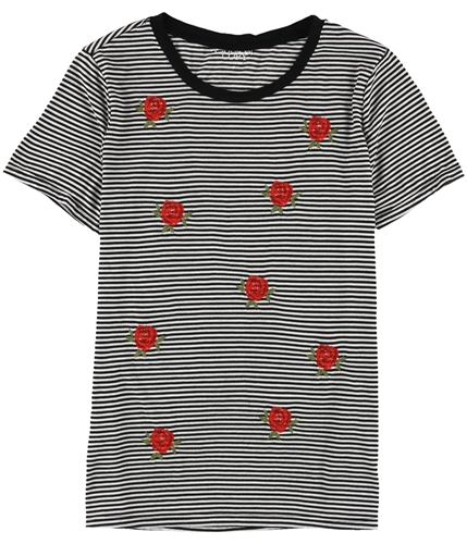 Carbon Copy Womens Embroidered Cactus Striped Embellished T-Shirt blkwhite S