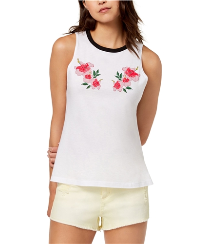 Carbon Copy Womens Floral-Embroidered Tank Top white S