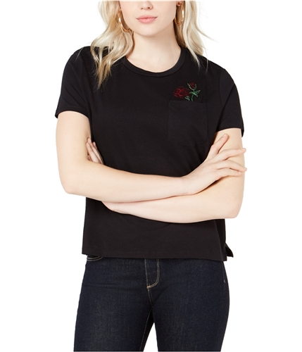 Carbon Copy Womens Embroidered Rose Embellished T-Shirt black M