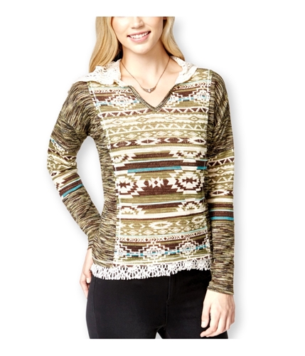Almost Famous Womens Mixed Media Hacci Pullover Sweater olivecombo S