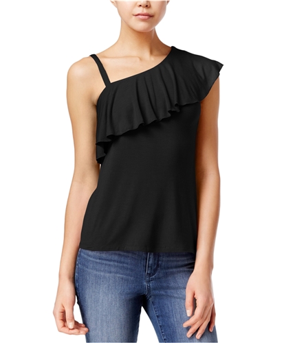 Almost Famous Womens One Shoulder Ruffle Pullover Blouse black XS