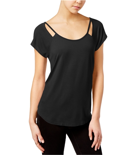 Almost Famous Womens Cutout Basic T-Shirt black S