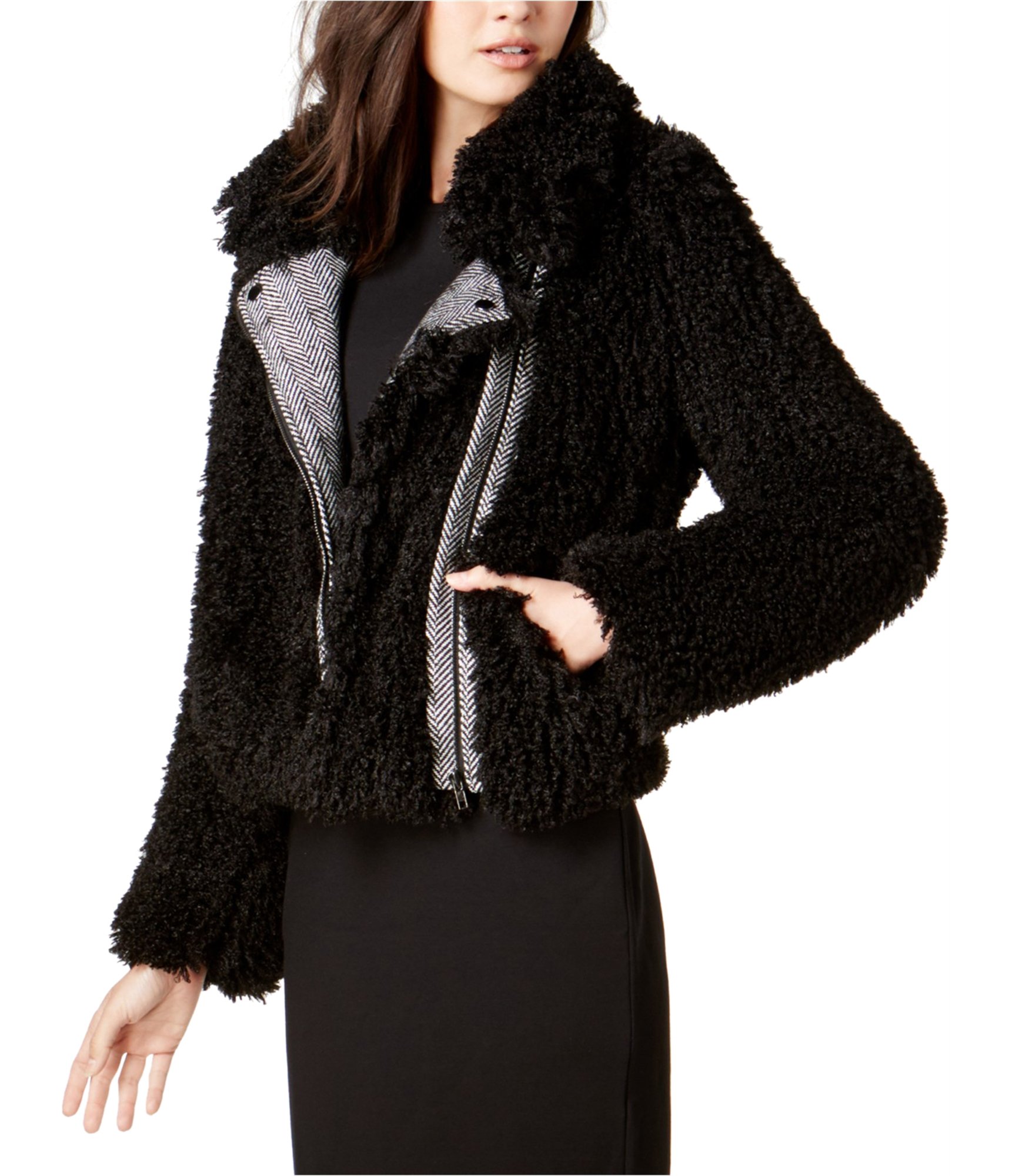 Baby Phatbar Womens Faux Sherpa Motorcycle Jacket - Picture 2 of 5
