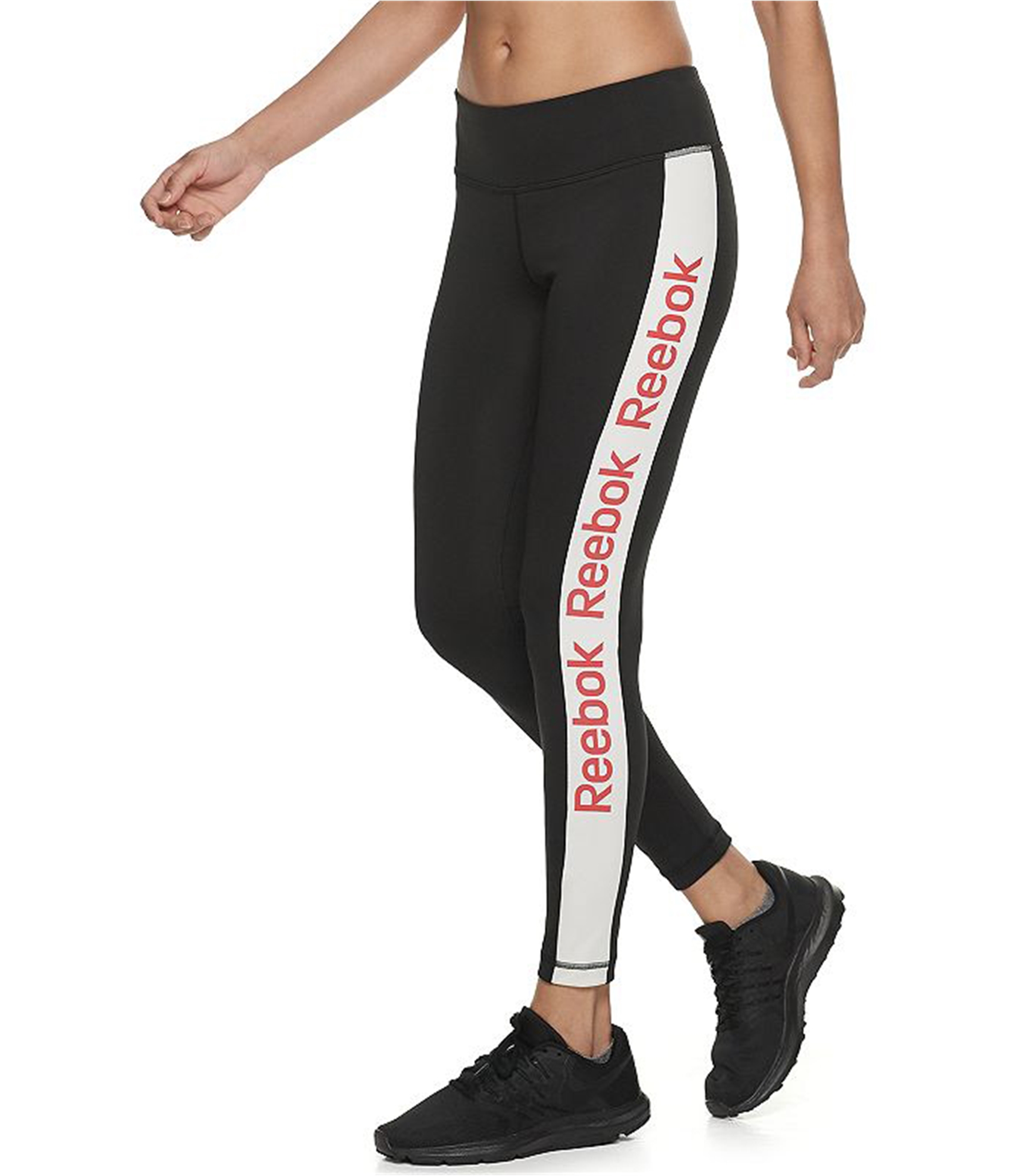 Reebok Womens Linear Logo Tights Athletic Jogger Pants, Black, XX-Small