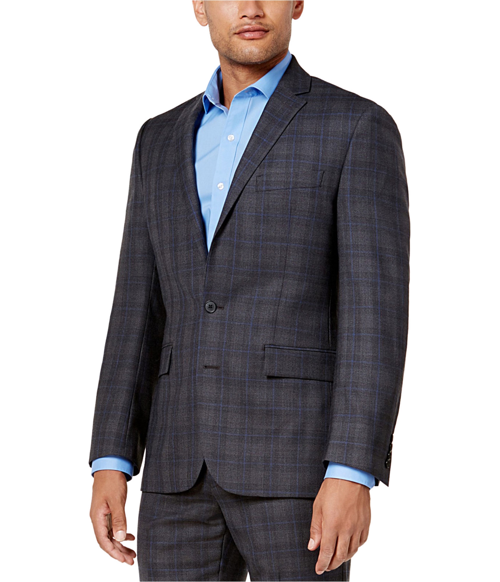 Ryan Seacrest Mens Plaid Modern-Fit Two Button Blazer Jacket