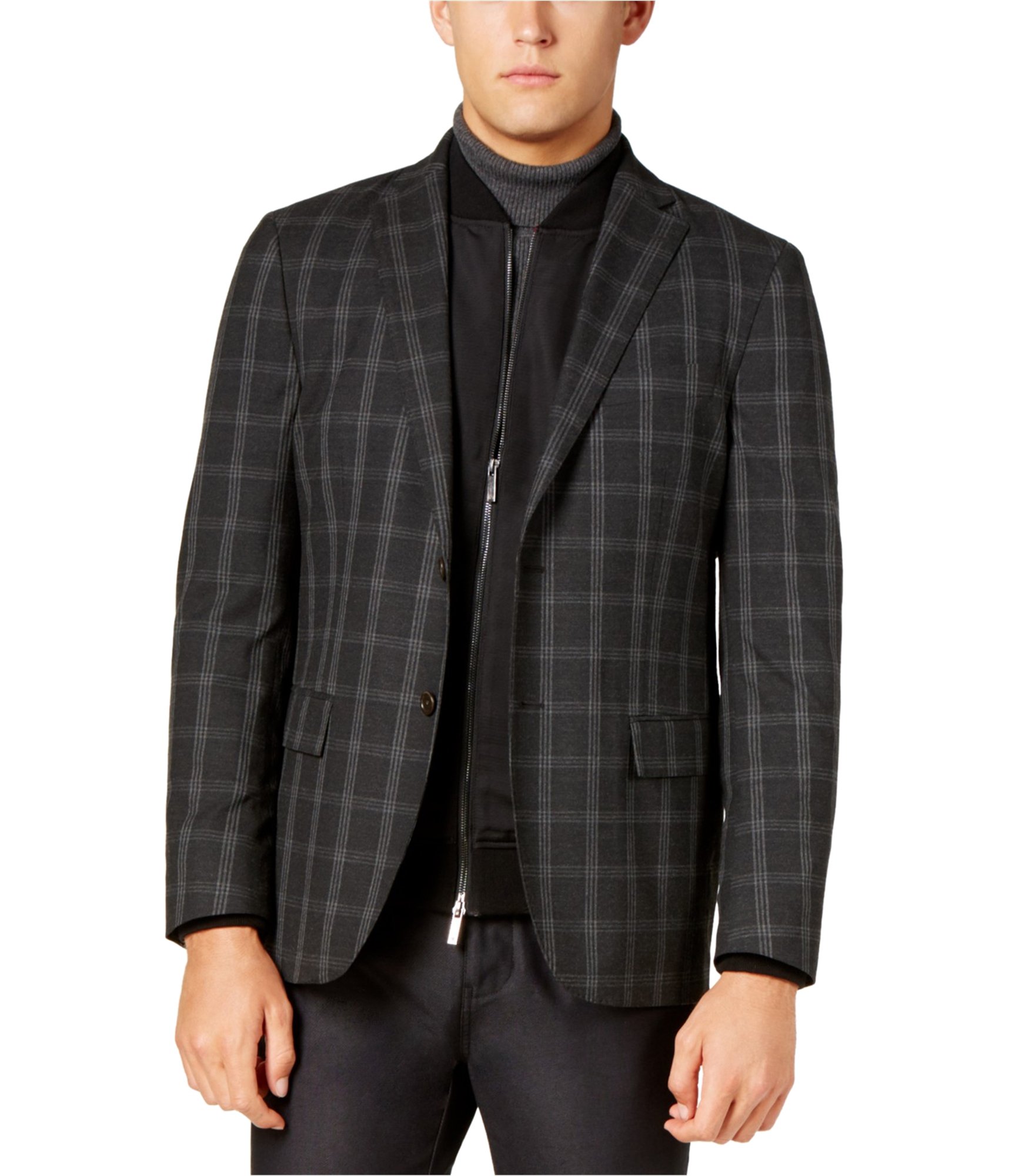 Ryan Seacrest Mens Windowpane Two Button Blazer Jacket - Picture 2 of 13