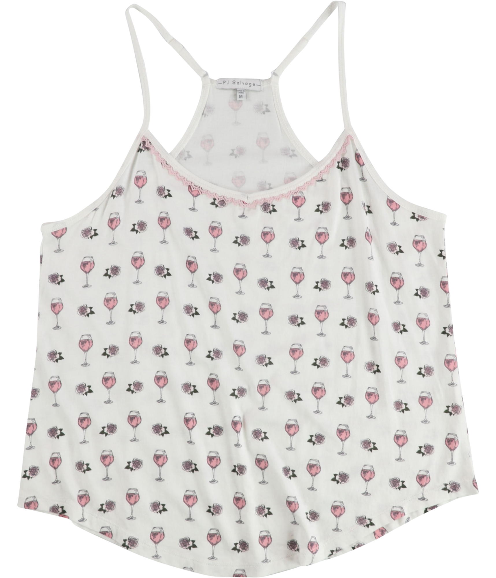 P.J. Salvage Womens Wine & Roses Pajama Sleep Tank Top, White, Medium
